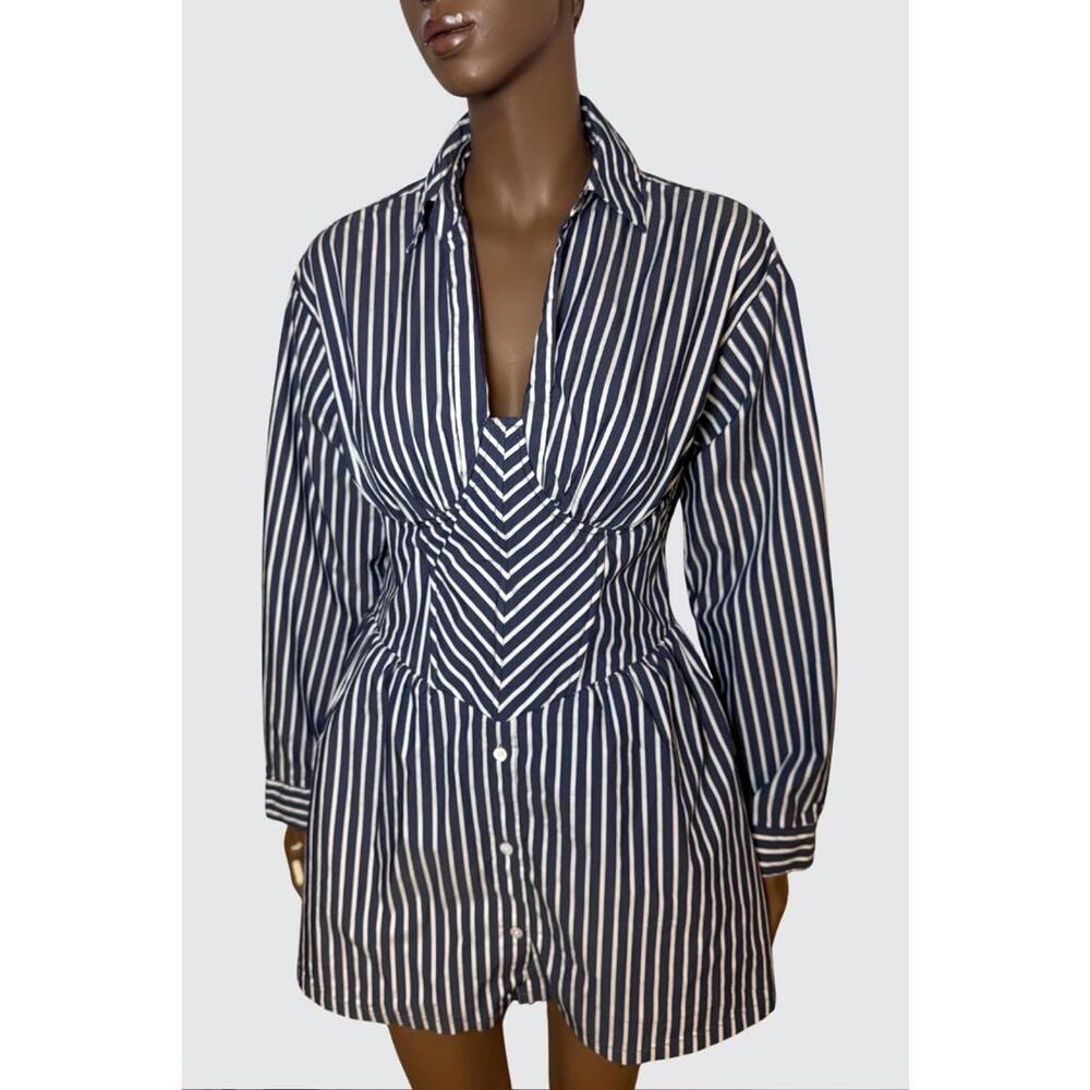 Fashion Nova Striped Shirt Dress with Corset Detail wired size L - Picture 1 of 8
